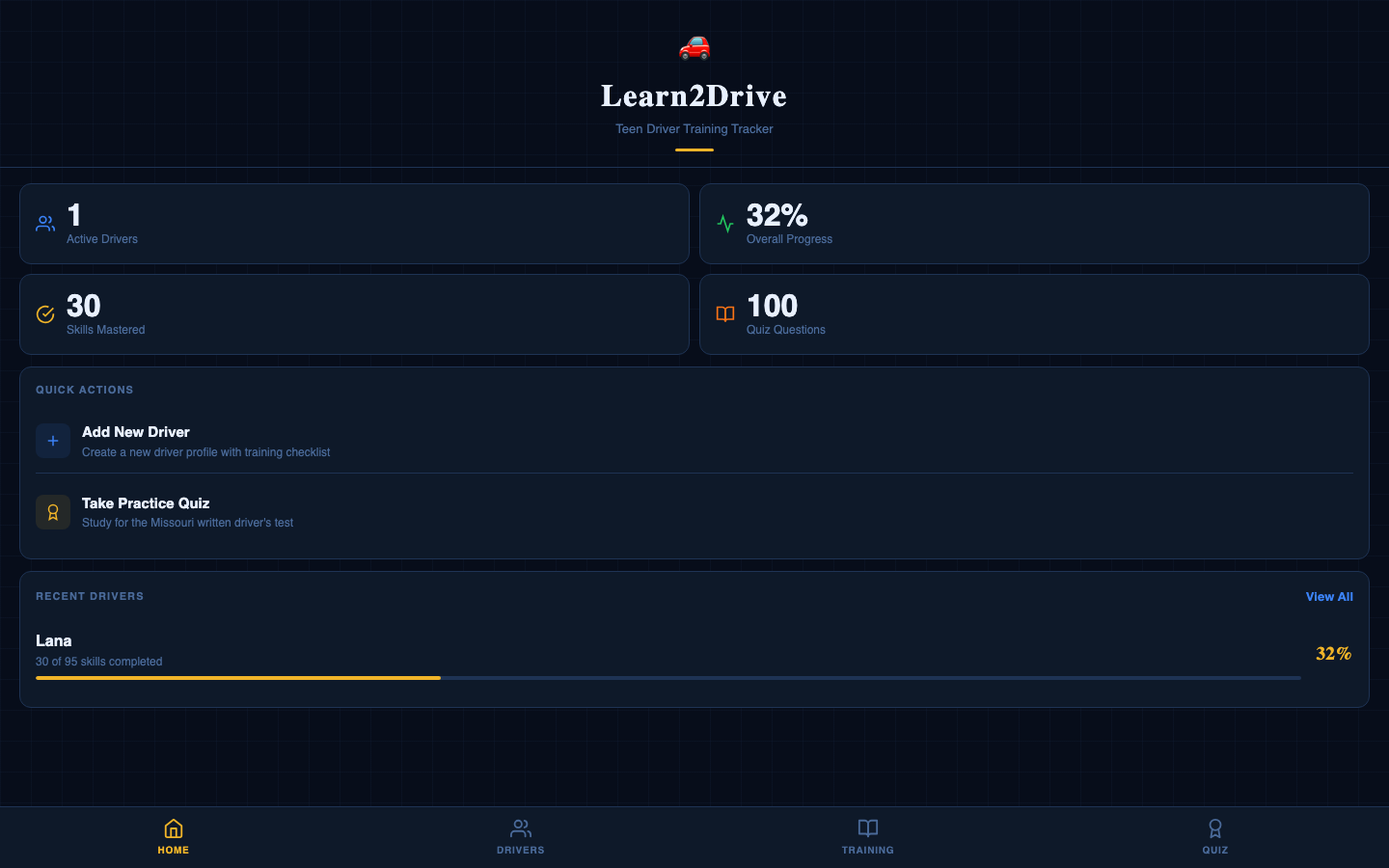 Learn2Drive training dashboard