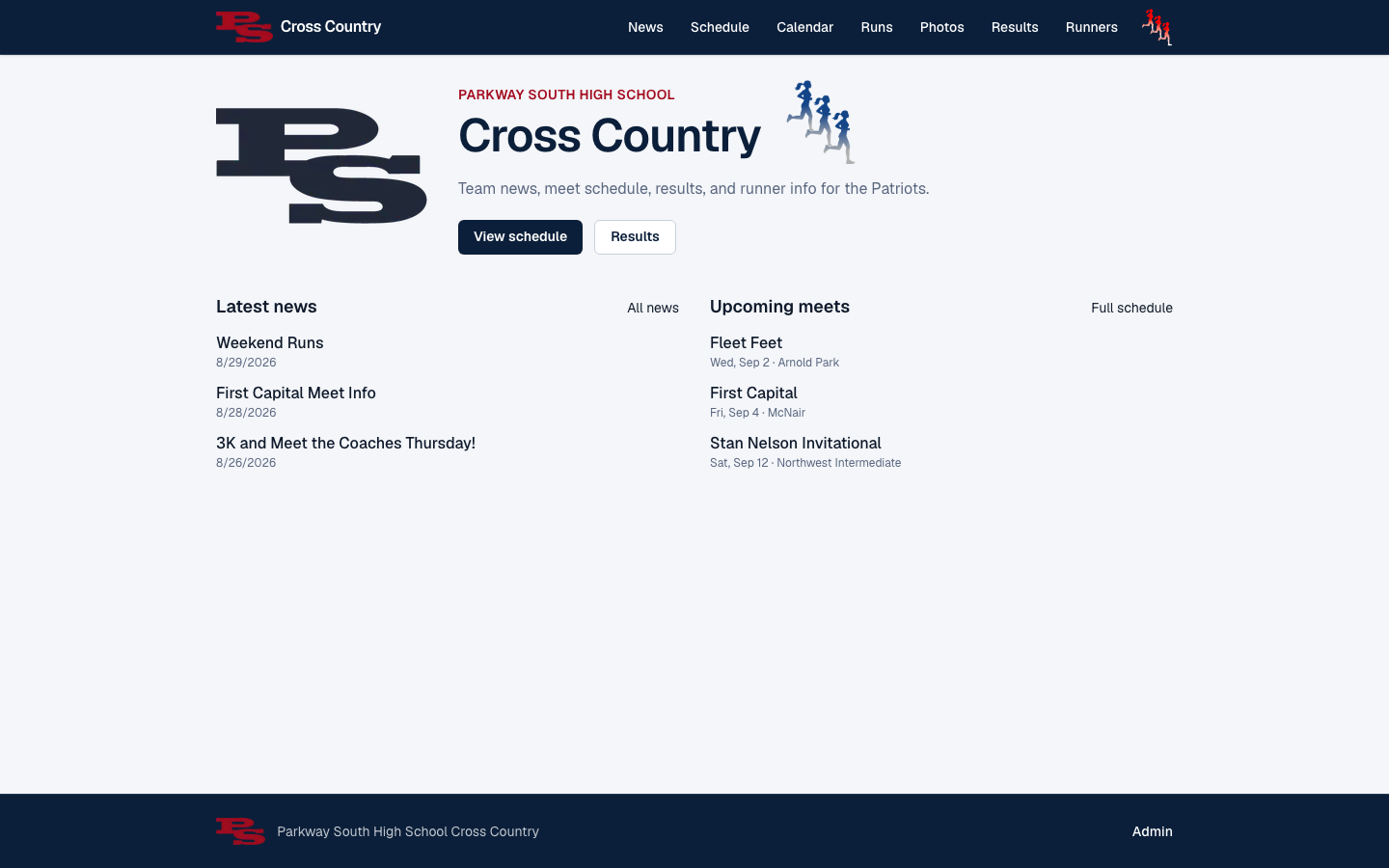 Parkway South Cross Country homepage