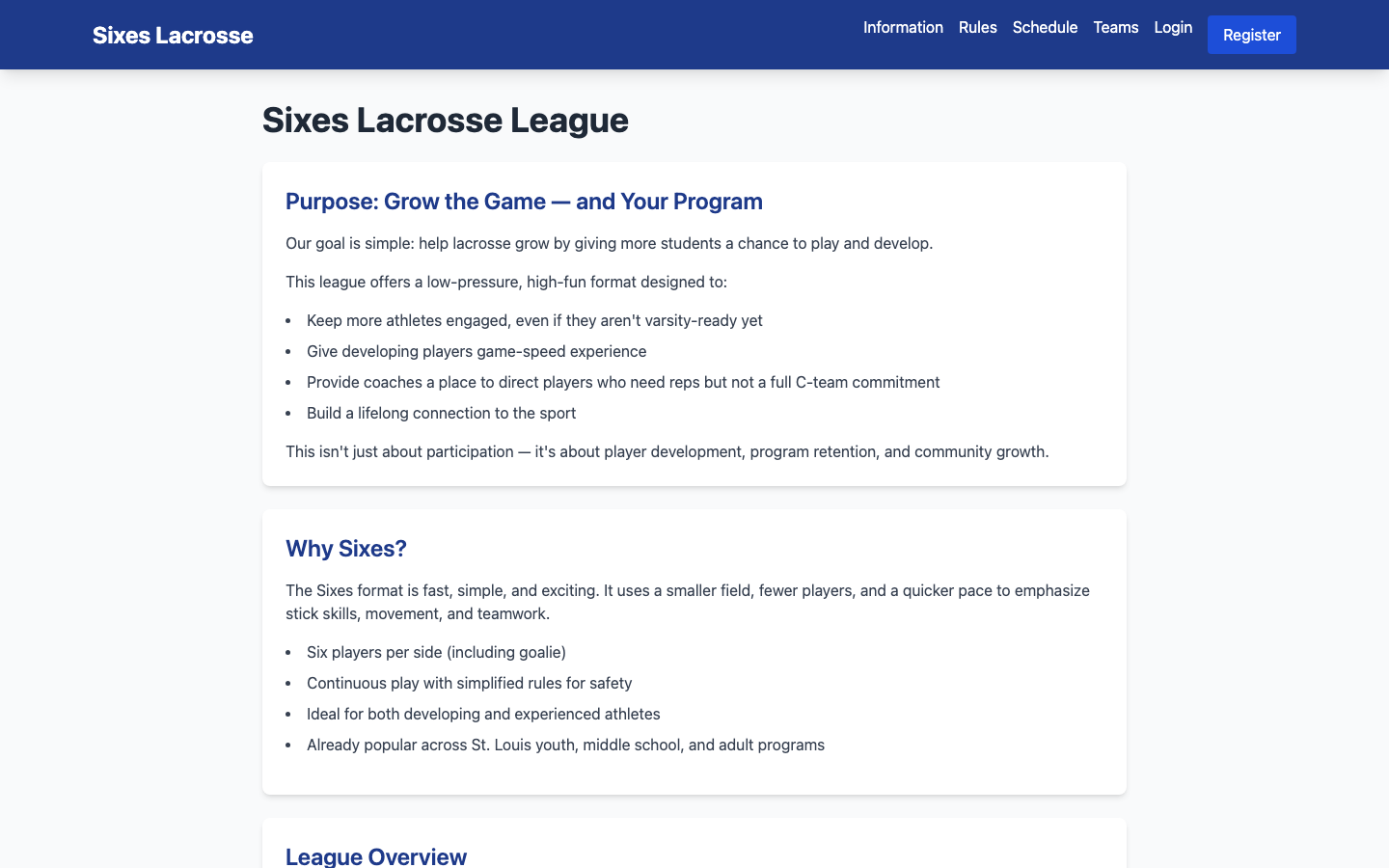Sixes Lacrosse League homepage